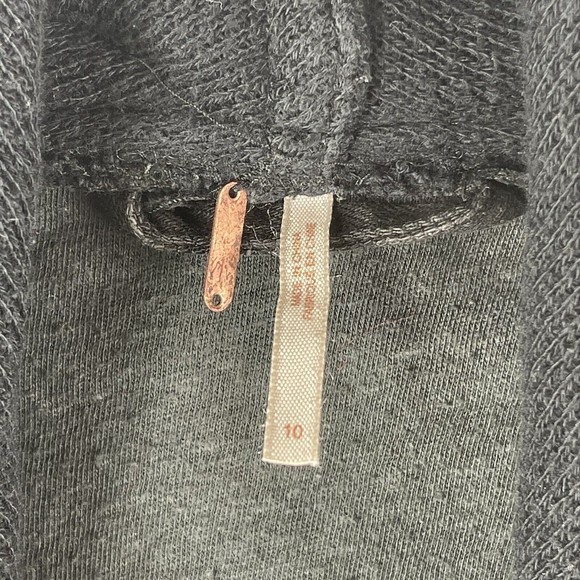 FREE PEOPLE Black Scarf Drape Moto Jacket Coated Faux Leather Twill Denim‎ Sz 10 - Picture 4 of 16